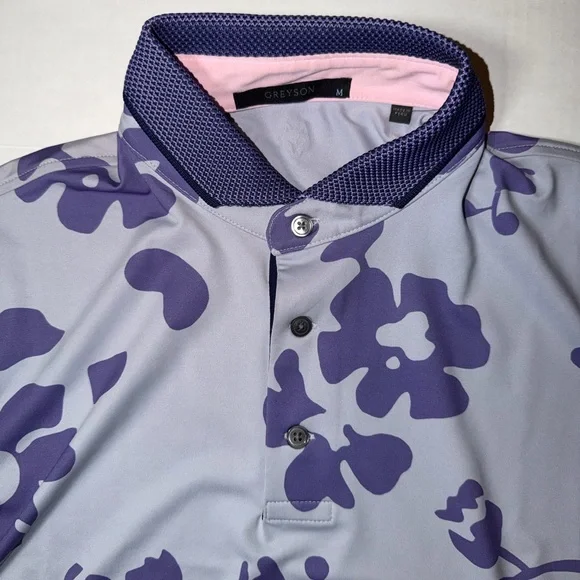 Greyson Purple and Gray Floral Polo Shirt - Picture 2 of 4